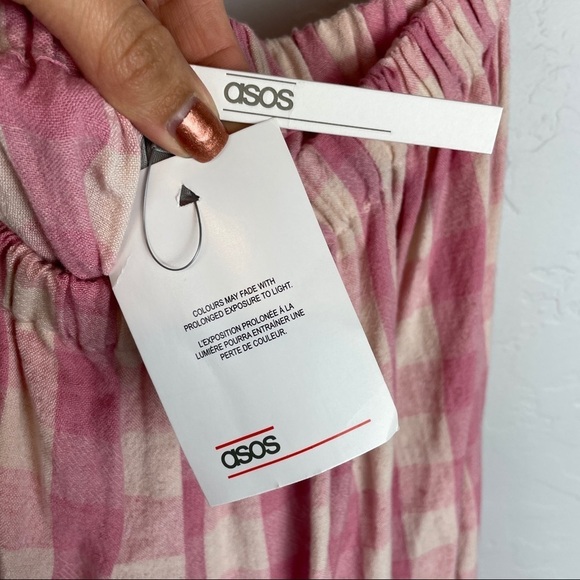 ASOS Swim Pink Gingham Print Shoulder Tie Beach Cover Up Mini Dress NWT Size 0 - Picture 5 of 10